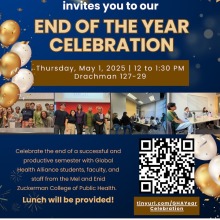 Flyer including date, Thursday May 1st from 12-1:30pm at Drachman 127-29